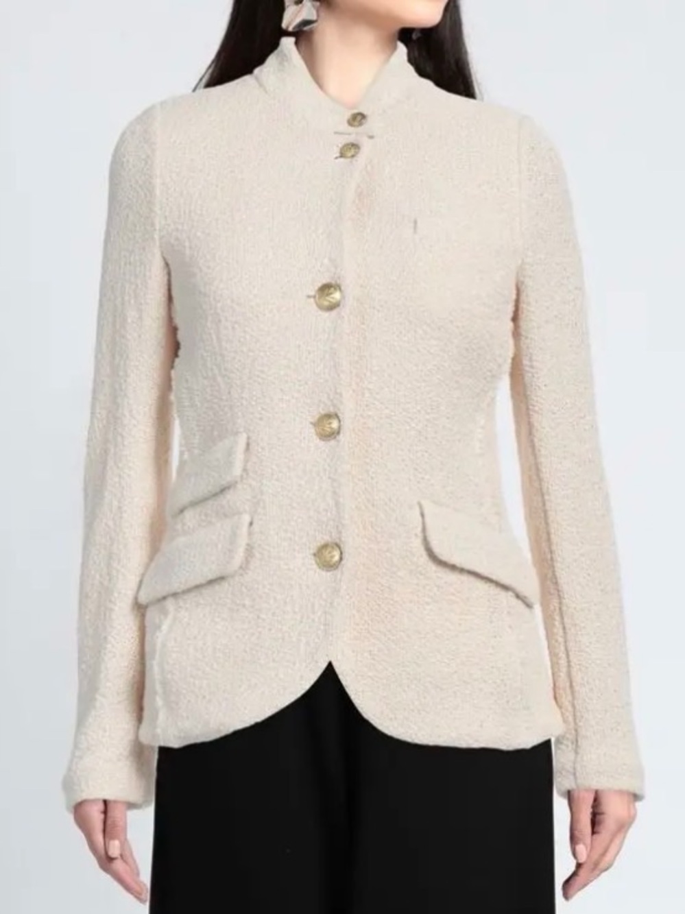 rag & bone Cream Bouclé Blazer with Gold Buttons